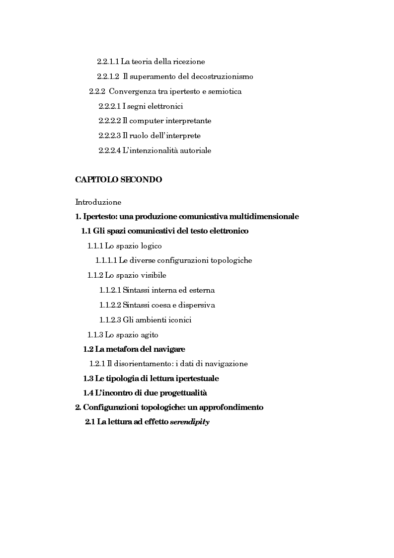 Indice della tesi: Un'analisi linguistica dello spazio ipertestuale, Pagina 2