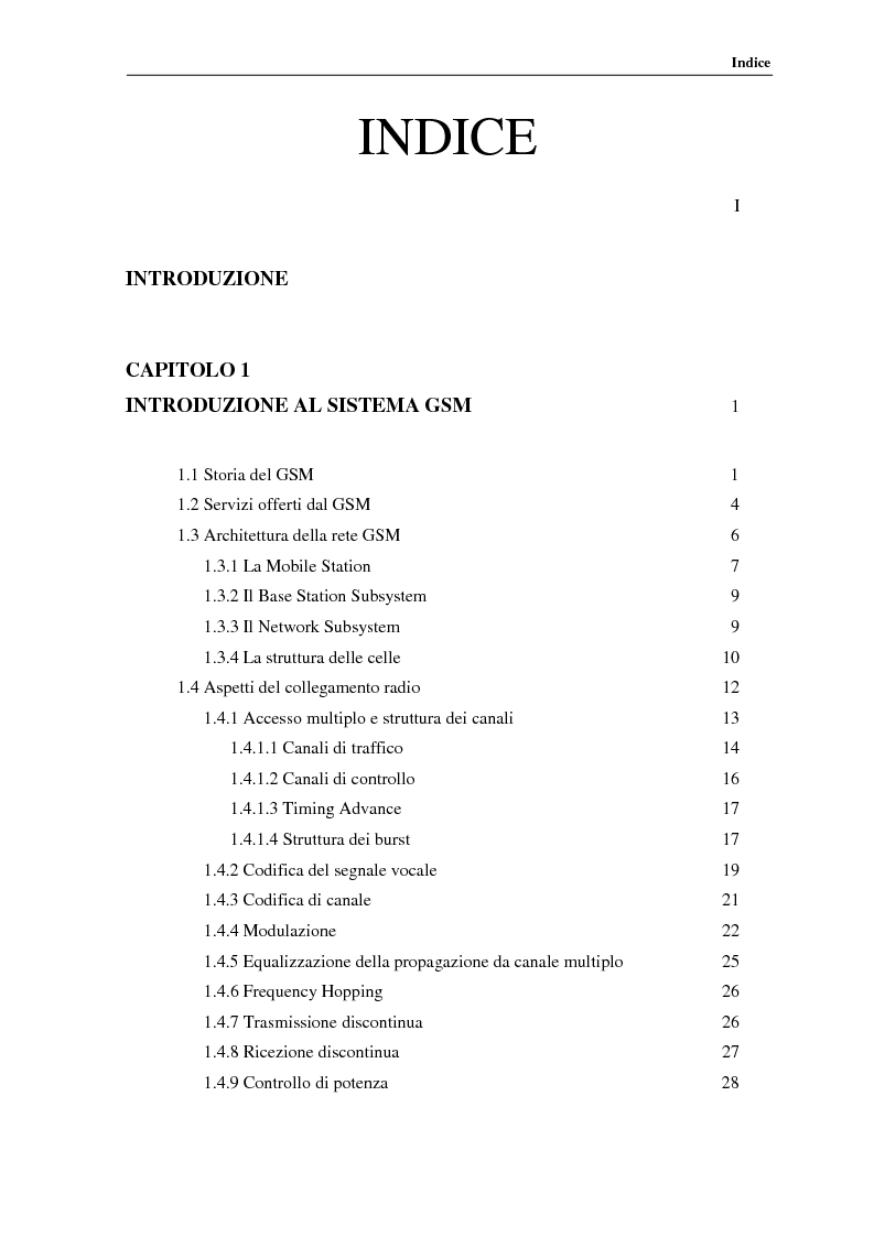 Indice della tesi: Misure a radiofrequenza per la verifica di conformità di terminali mobili GSM: aspetti normativi e nuove proposte, Pagina 1