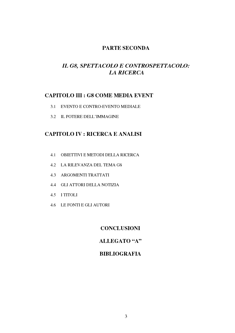 Indice della tesi: L'attesa mediatica: il G8 di Genova nella stampa italiana, Pagina 2