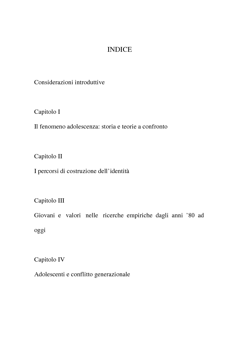 Indice della tesi: Giovani e generazioni, Pagina 1