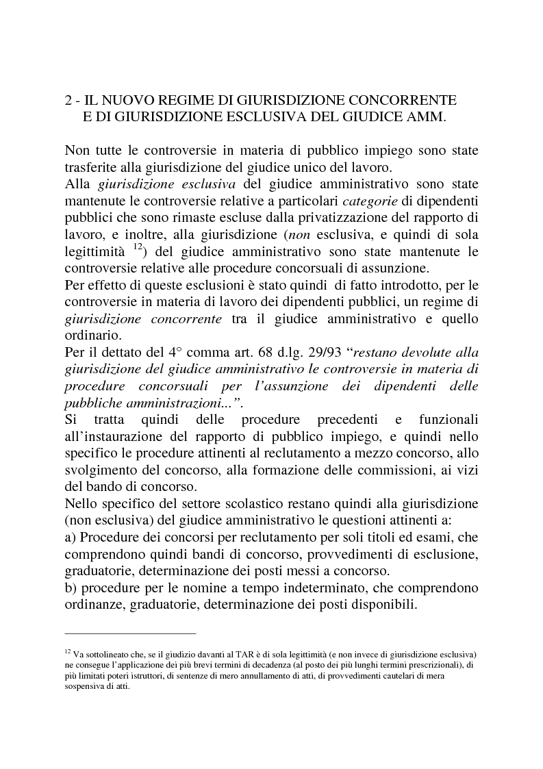 Anteprima della tesi: Gli strumenti di tutela in materia di lavoro nel settore scolastico alla luce della privatizzazione del rapporto di impiego e del trasferimento di giurisdizione al giudice ordinario, Pagina 10