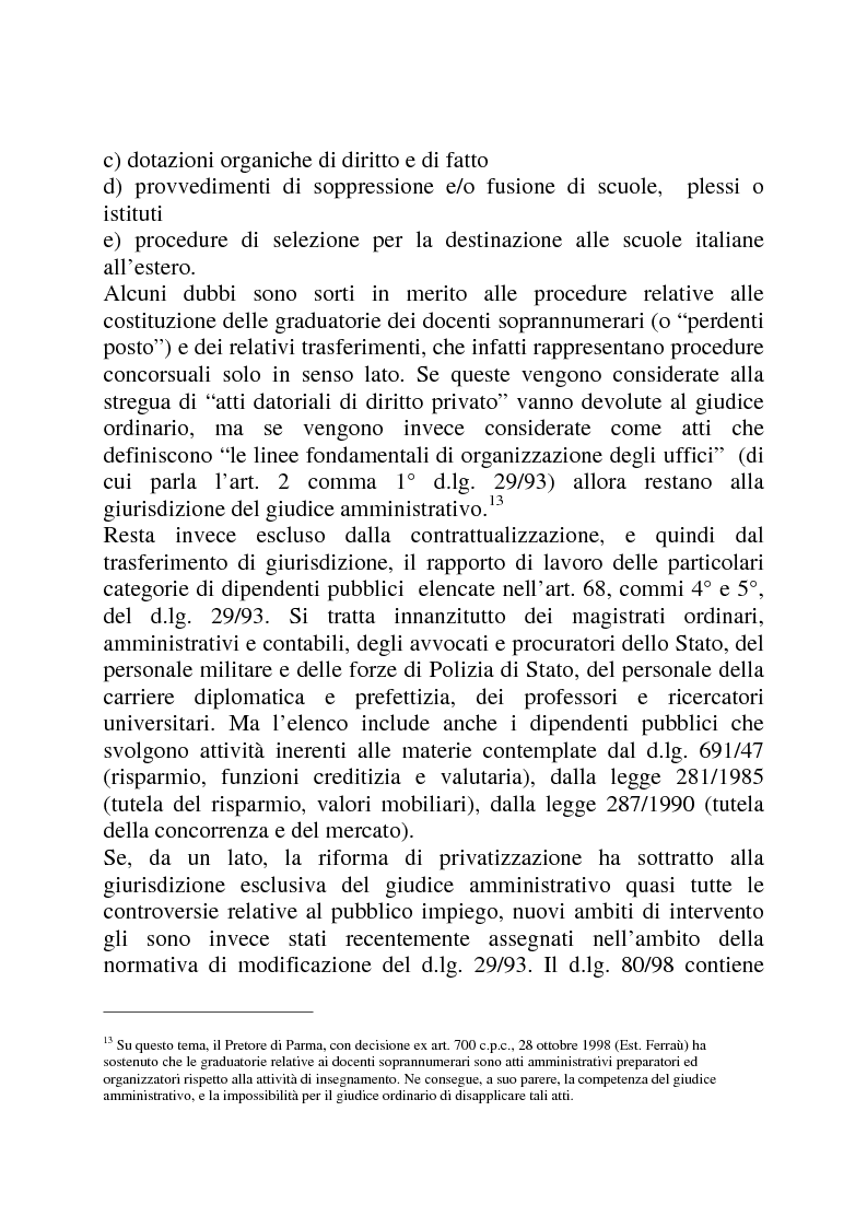Anteprima della tesi: Gli strumenti di tutela in materia di lavoro nel settore scolastico alla luce della privatizzazione del rapporto di impiego e del trasferimento di giurisdizione al giudice ordinario, Pagina 11