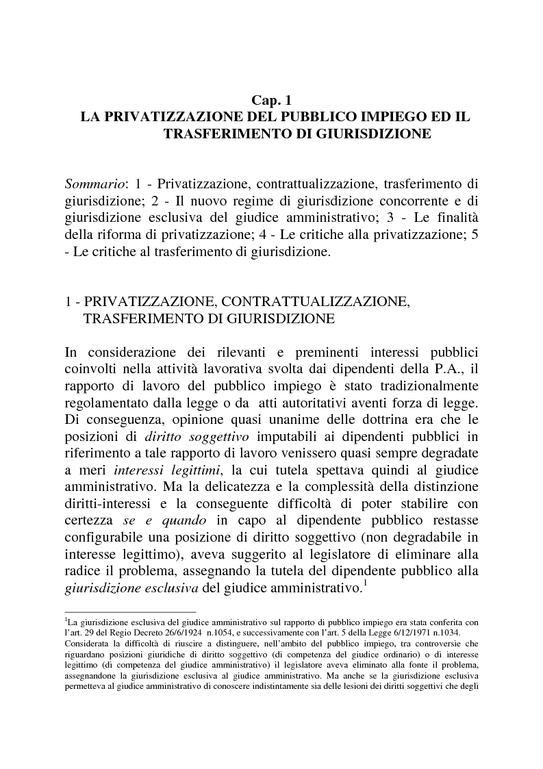 Anteprima della tesi: Gli strumenti di tutela in materia di lavoro nel settore scolastico alla luce della privatizzazione del rapporto di impiego e del trasferimento di giurisdizione al giudice ordinario, Pagina 3