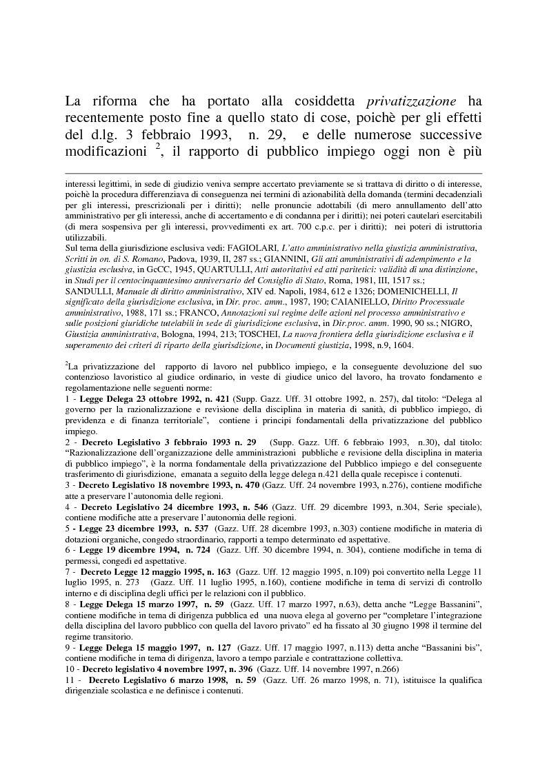 Anteprima della tesi: Gli strumenti di tutela in materia di lavoro nel settore scolastico alla luce della privatizzazione del rapporto di impiego e del trasferimento di giurisdizione al giudice ordinario, Pagina 4