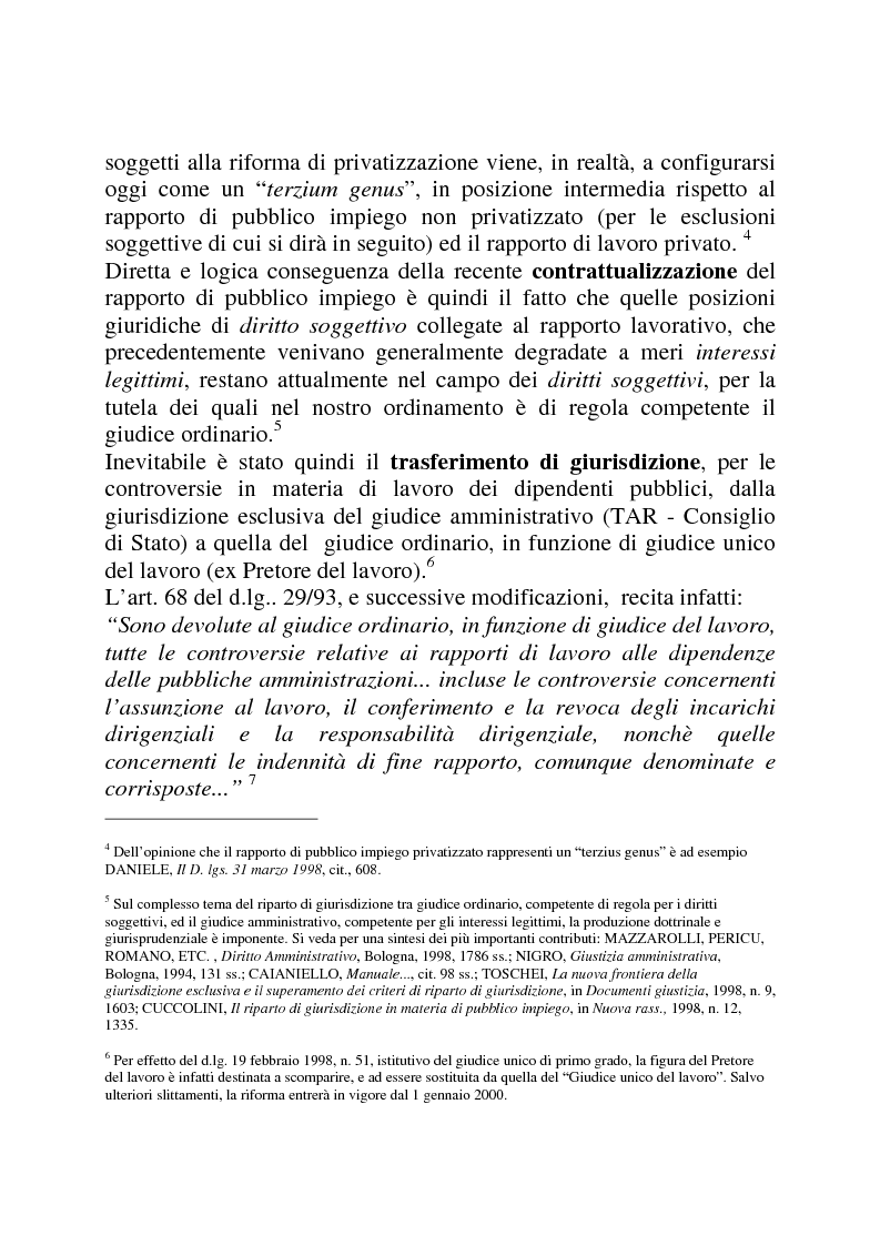 Anteprima della tesi: Gli strumenti di tutela in materia di lavoro nel settore scolastico alla luce della privatizzazione del rapporto di impiego e del trasferimento di giurisdizione al giudice ordinario, Pagina 6
