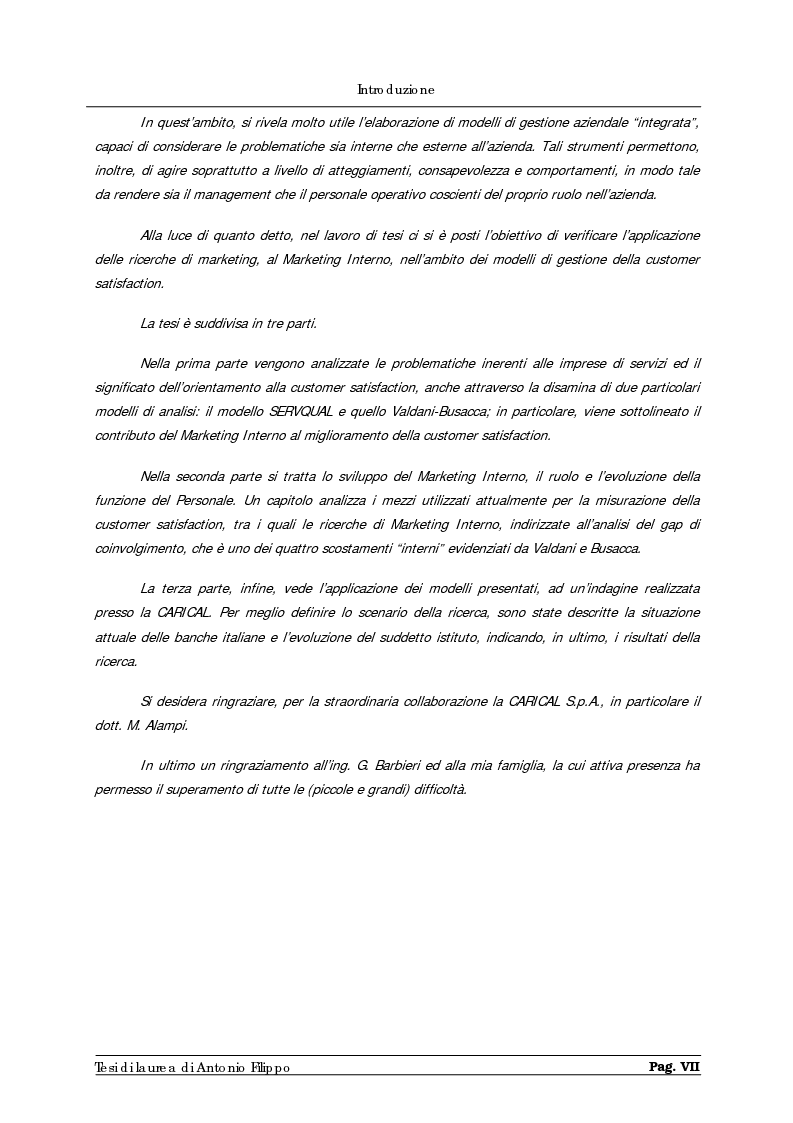 Anteprima della tesi: Le ricerche di marketing interno per la customer satisfaction. Un'indagine empirica sulla Cassa di Risparmio di Calabria e di Lucania., Pagina 2