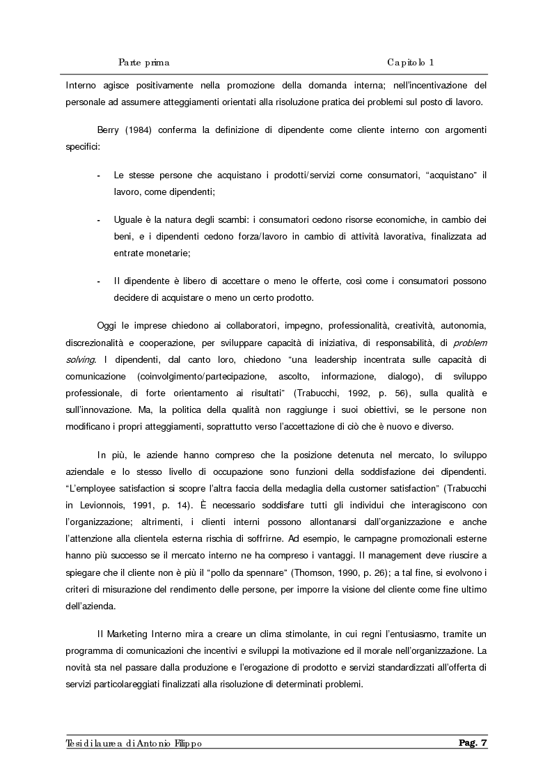 Anteprima della tesi: Le ricerche di marketing interno per la customer satisfaction. Un'indagine empirica sulla Cassa di Risparmio di Calabria e di Lucania., Pagina 9