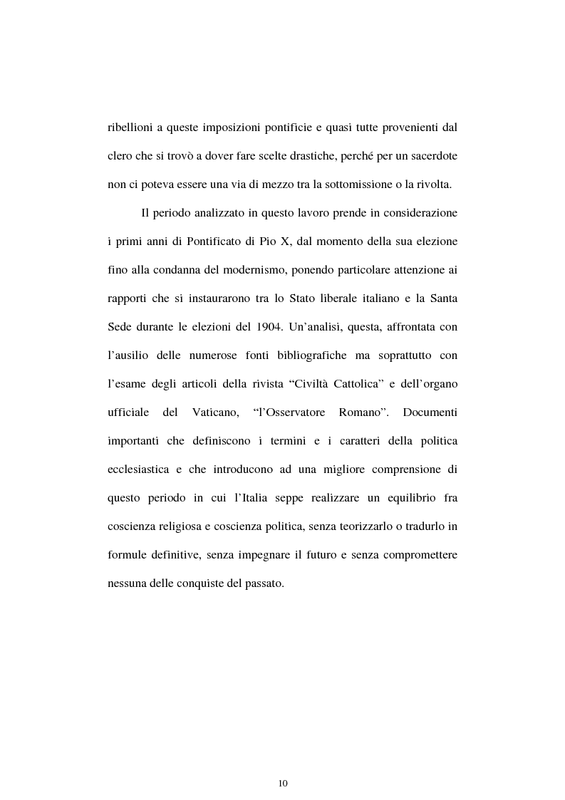 Anteprima della tesi: Un quadriennio di Pontificato di Pio X, 1903 - 1907. Un’analisi attraverso l’Osservatore Romano e la Civiltà Cattolica., Pagina 6