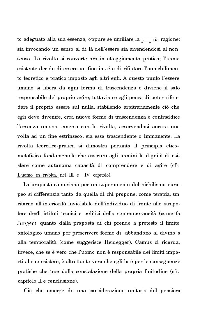 Anteprima della tesi: La rivolta della coscienza e il tentativo di soluzione del nichilismo nel pensiero di Albert Camus, Pagina 2