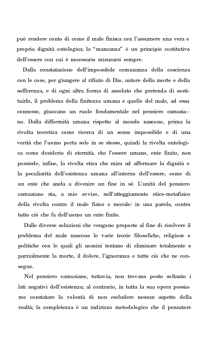 Anteprima della tesi: La rivolta della coscienza e il tentativo di soluzione del nichilismo nel pensiero di Albert Camus, Pagina 5