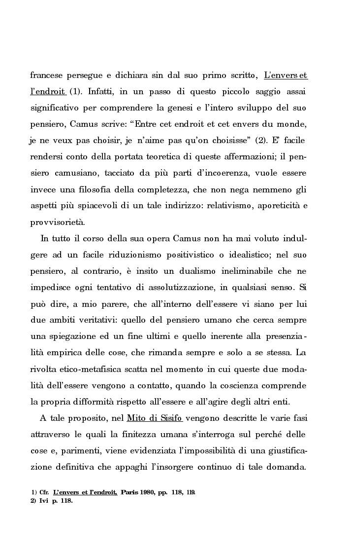 Anteprima della tesi: La rivolta della coscienza e il tentativo di soluzione del nichilismo nel pensiero di Albert Camus, Pagina 6