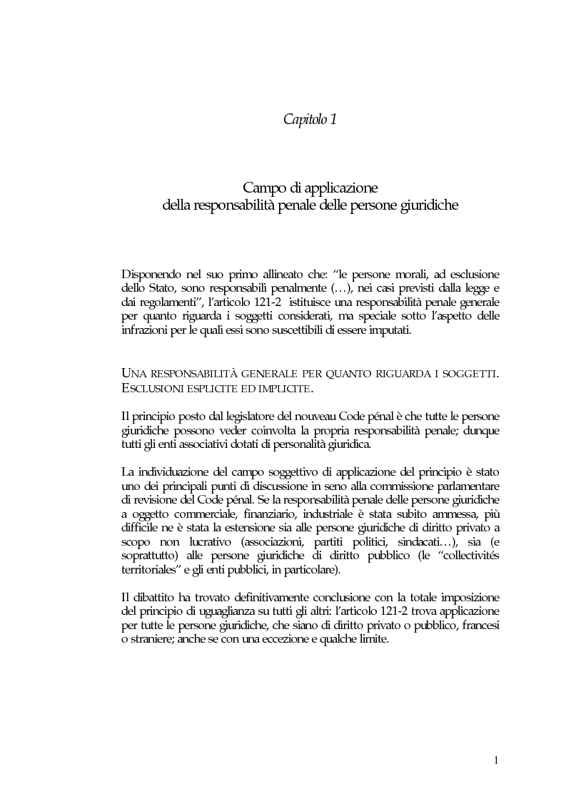 Anteprima della tesi: La responsabilità penale delle persone giuridiche nel Nuovo Codice penale francese, Pagina 7