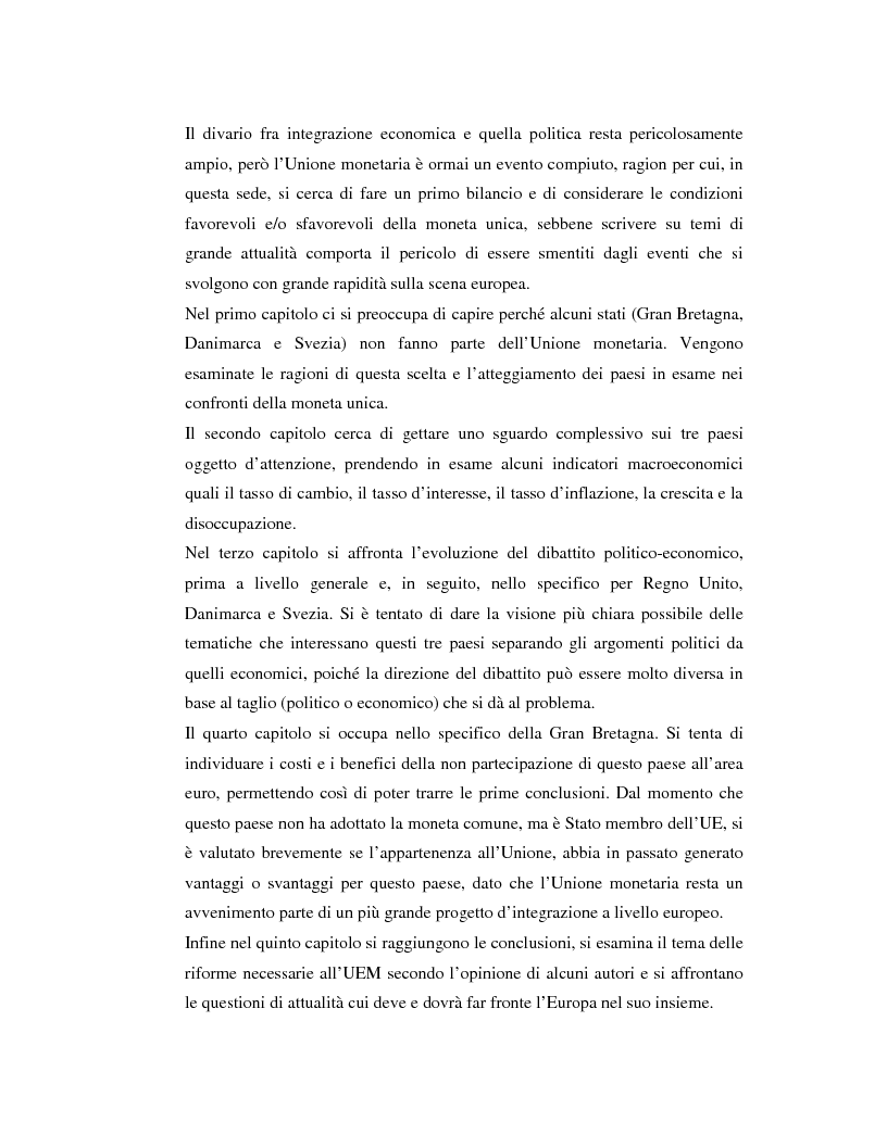 Anteprima della tesi: Benefici e costi dell'Unione Monetaria Europea: l'esempio di Gran Bretagna, Danimarca e Svezia, Pagina 2
