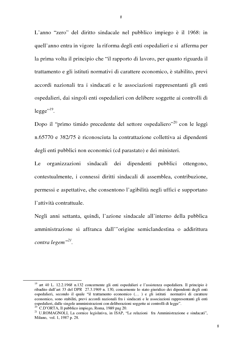Anteprima della tesi: La rappresentatività negoziale del sindacato nel pubblico impiego, Pagina 7