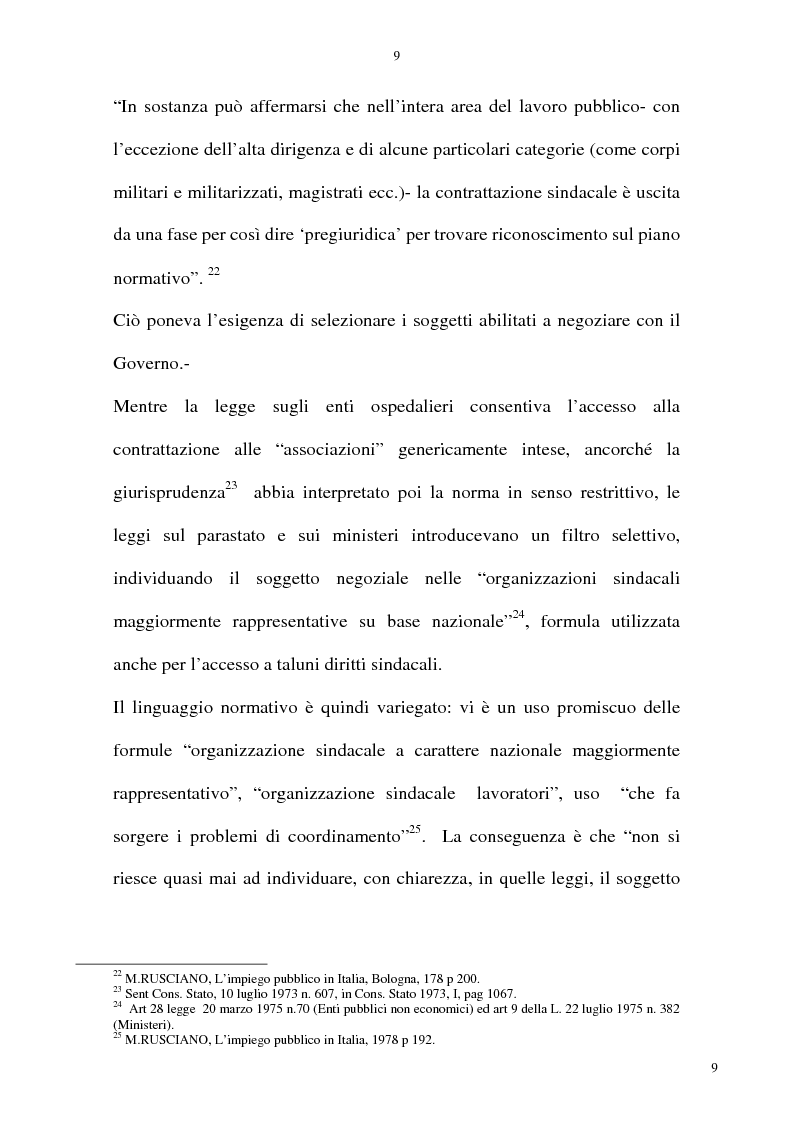 Anteprima della tesi: La rappresentatività negoziale del sindacato nel pubblico impiego, Pagina 8