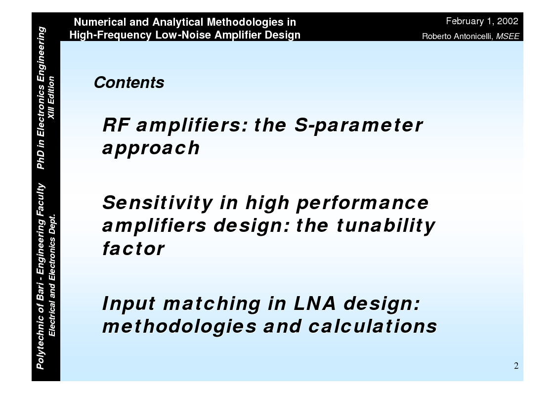 Anteprima della tesi: Numerical and Analytical Methodologies in High-Frequency Low-Noise Amplifier Design, Pagina 2