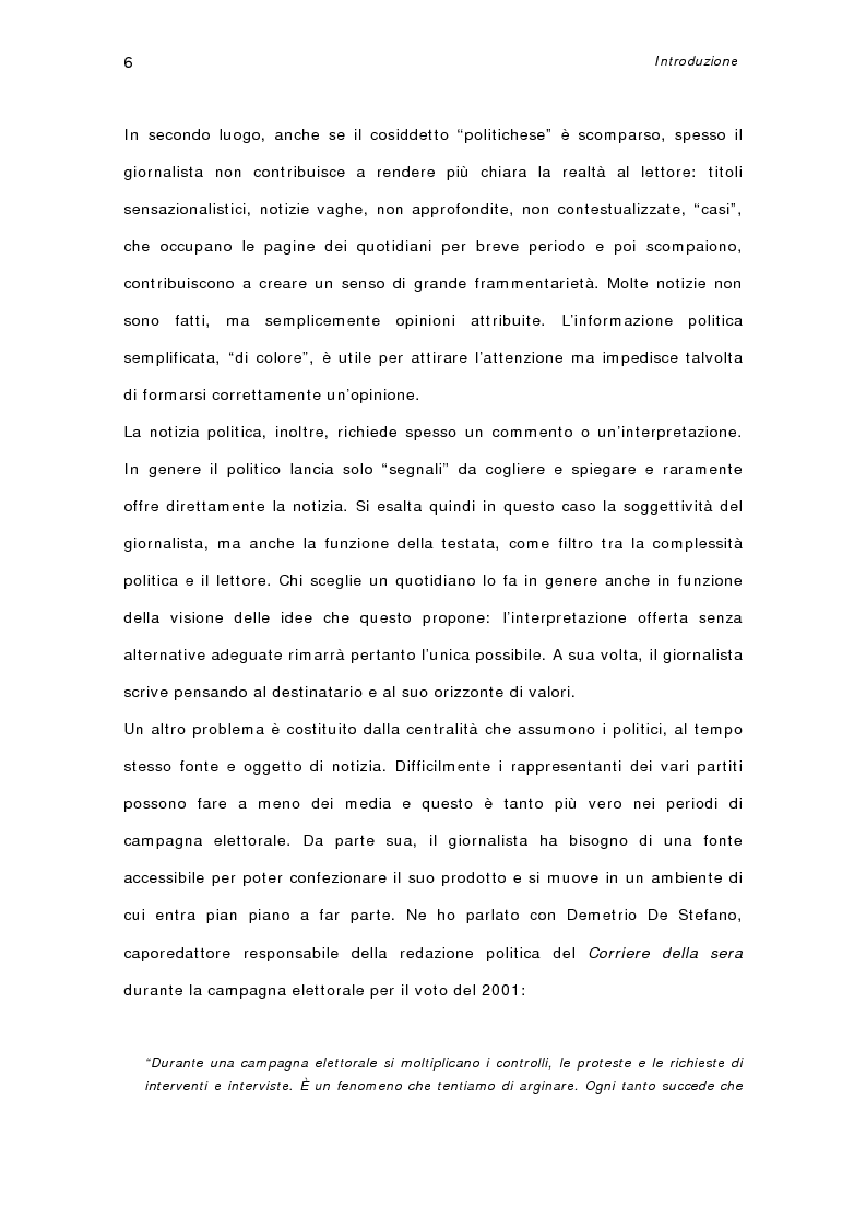 Anteprima della tesi: I quotidiani italiani e le votazioni del 13 maggio 2001: la campagna elettorale di Silvio Berlusconi, Pagina 4
