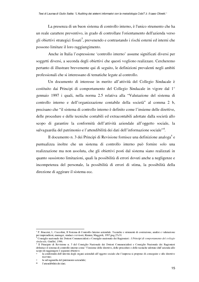 Anteprima della tesi: L'auditing dei sistemi informativi con la metodologia CobiT 3. Il caso Olivetti, Pagina 15