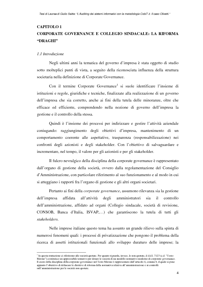 Anteprima della tesi: L'auditing dei sistemi informativi con la metodologia CobiT 3. Il caso Olivetti, Pagina 4