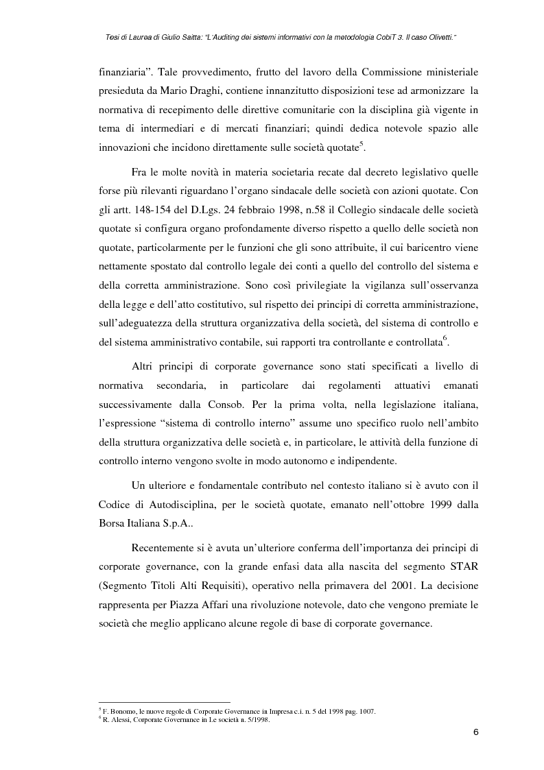 Anteprima della tesi: L'auditing dei sistemi informativi con la metodologia CobiT 3. Il caso Olivetti, Pagina 6