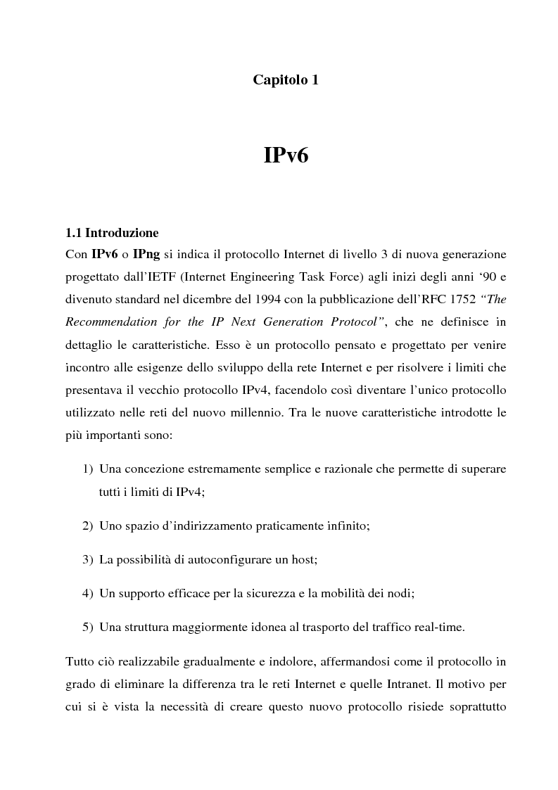Anteprima della tesi: Realizzazione e sperimentazione di un trial IPv6 con supporto della mobilità, Pagina 3