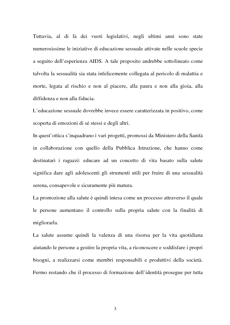 Anteprima della tesi: Adolescenti e informazione sessuale - Indagine conoscitiva tra 873 giovani del Nord, Centro e Sud Italia, Pagina 3