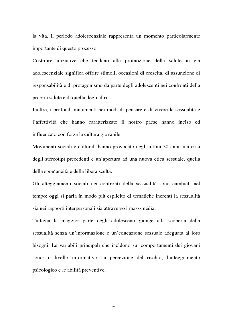 Anteprima della tesi: Adolescenti e informazione sessuale - Indagine conoscitiva tra 873 giovani del Nord, Centro e Sud Italia, Pagina 4