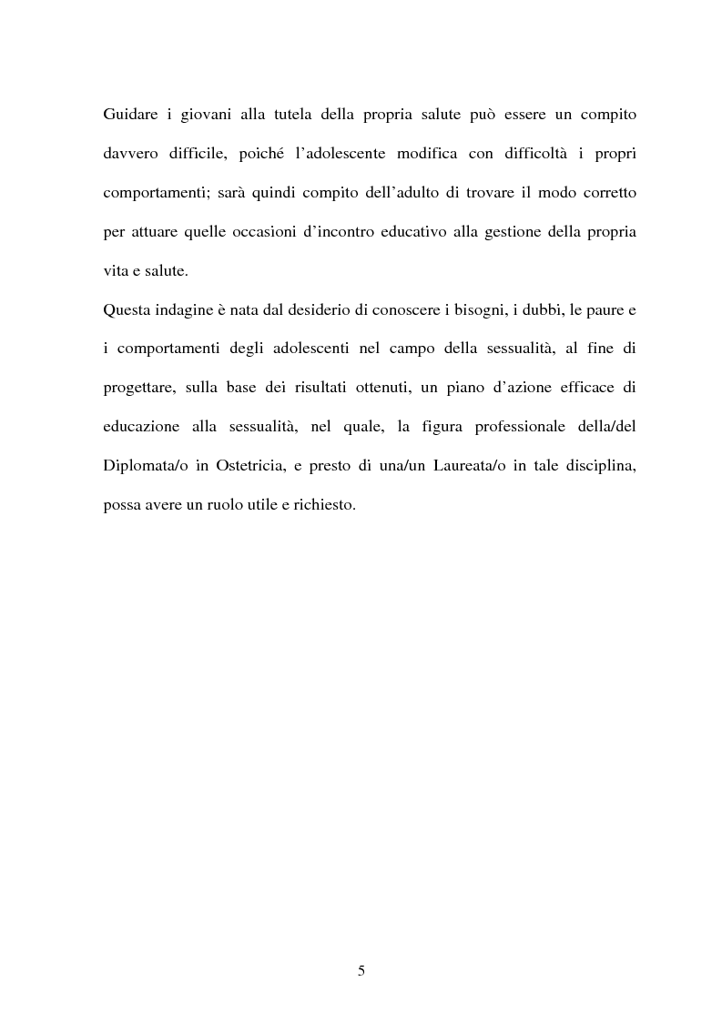 Anteprima della tesi: Adolescenti e informazione sessuale - Indagine conoscitiva tra 873 giovani del Nord, Centro e Sud Italia, Pagina 5