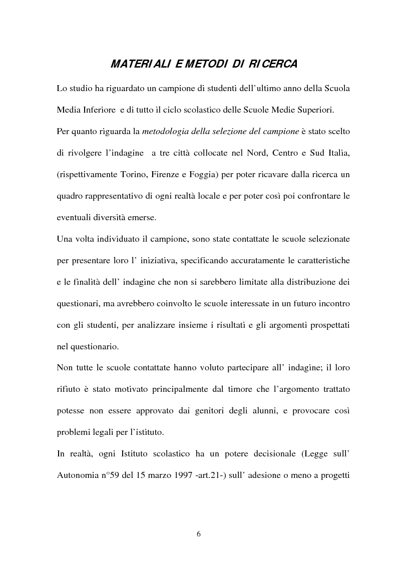 Anteprima della tesi: Adolescenti e informazione sessuale - Indagine conoscitiva tra 873 giovani del Nord, Centro e Sud Italia, Pagina 6