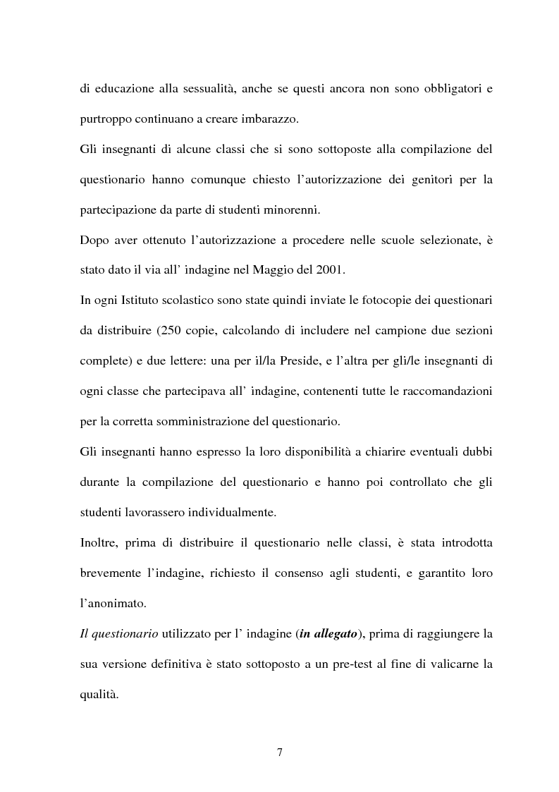 Anteprima della tesi: Adolescenti e informazione sessuale - Indagine conoscitiva tra 873 giovani del Nord, Centro e Sud Italia, Pagina 7