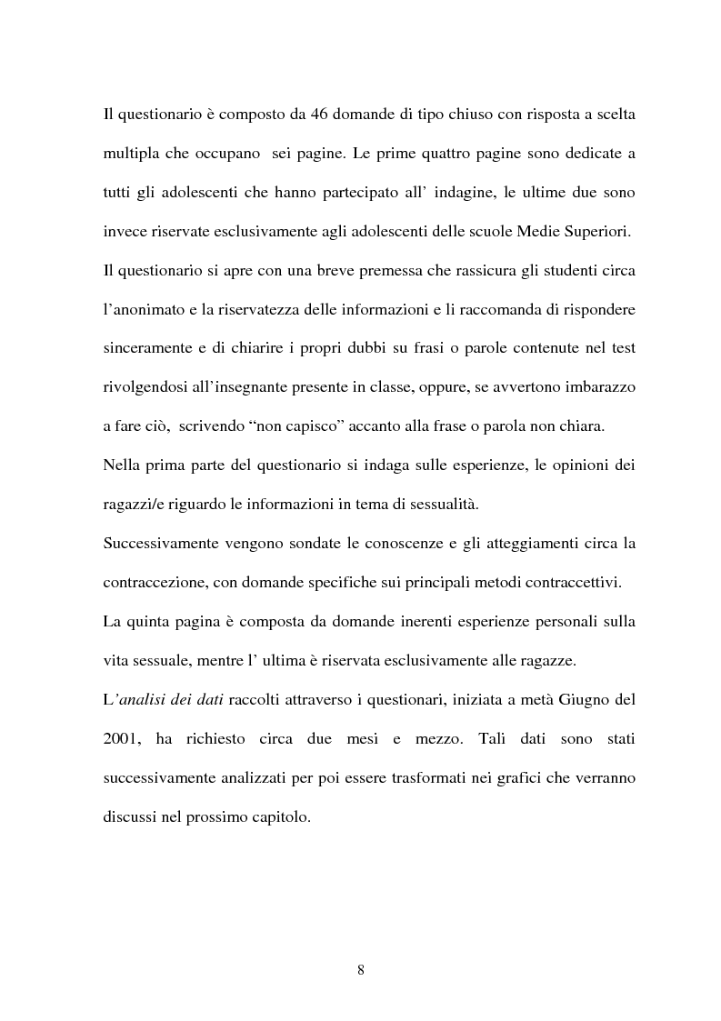 Anteprima della tesi: Adolescenti e informazione sessuale - Indagine conoscitiva tra 873 giovani del Nord, Centro e Sud Italia, Pagina 8