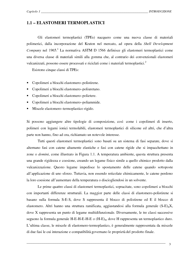 Anteprima della tesi: Caratterizzazione ed ottimizzazione di elastomeri termoplastici a base di polipropilene e gomma Epdm, Pagina 3