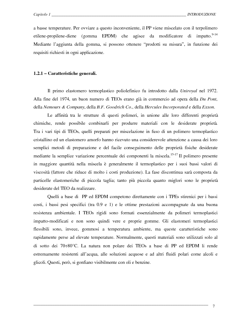 Anteprima della tesi: Caratterizzazione ed ottimizzazione di elastomeri termoplastici a base di polipropilene e gomma Epdm, Pagina 7