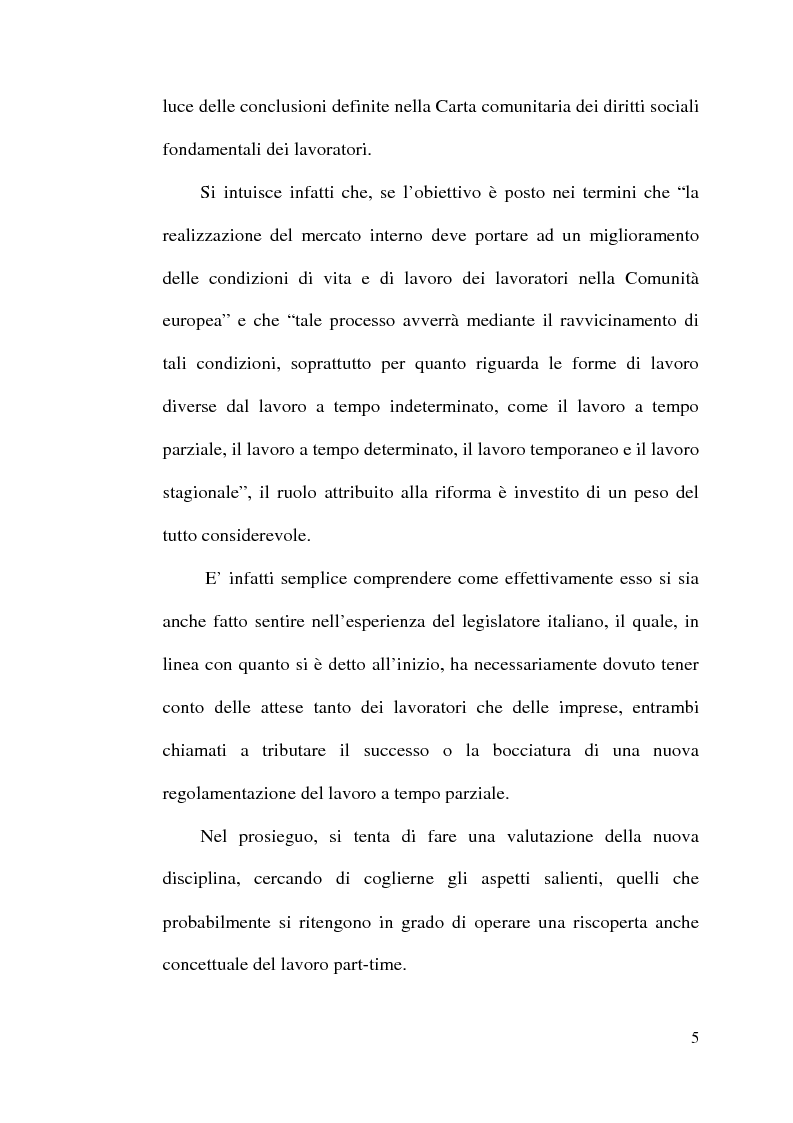 Anteprima della tesi: La disciplina del lavoro a tempo parziale: il d. lgs. n. 61 del 2000, Pagina 4