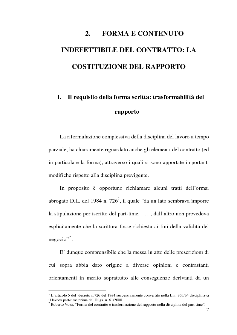 Anteprima della tesi: La disciplina del lavoro a tempo parziale: il d. lgs. n. 61 del 2000, Pagina 6