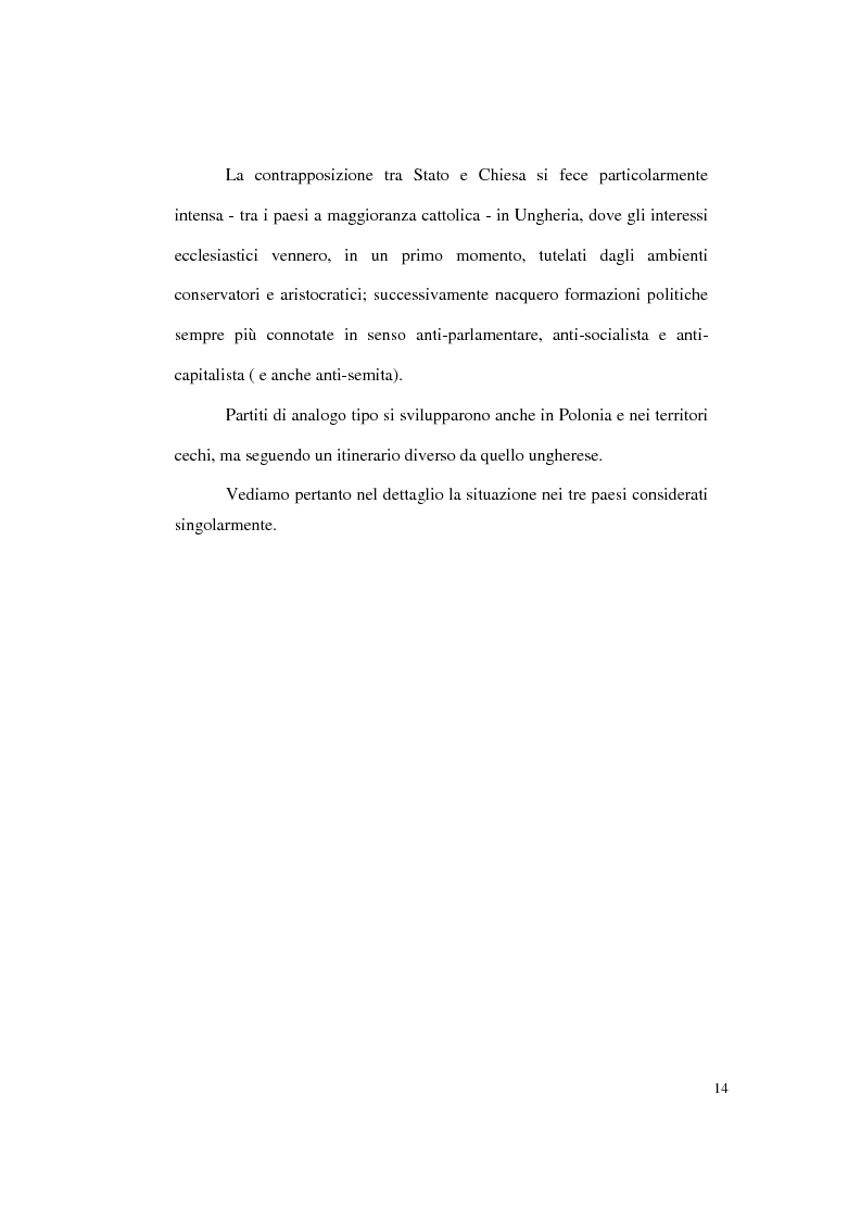 Anteprima della tesi: Continuità e discontinuità dei sistemi partitici e dei partiti cristiani in Polonia, Ungheria e Cecoslovacchia, Pagina 14