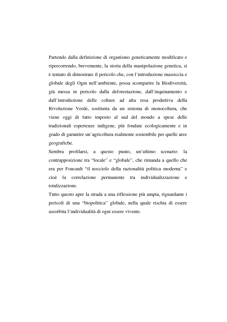 Anteprima della tesi: L'agricoltura geneticamente modificata dall'erosione della biodiversità ai problemi di una biopolitica globale, Pagina 2