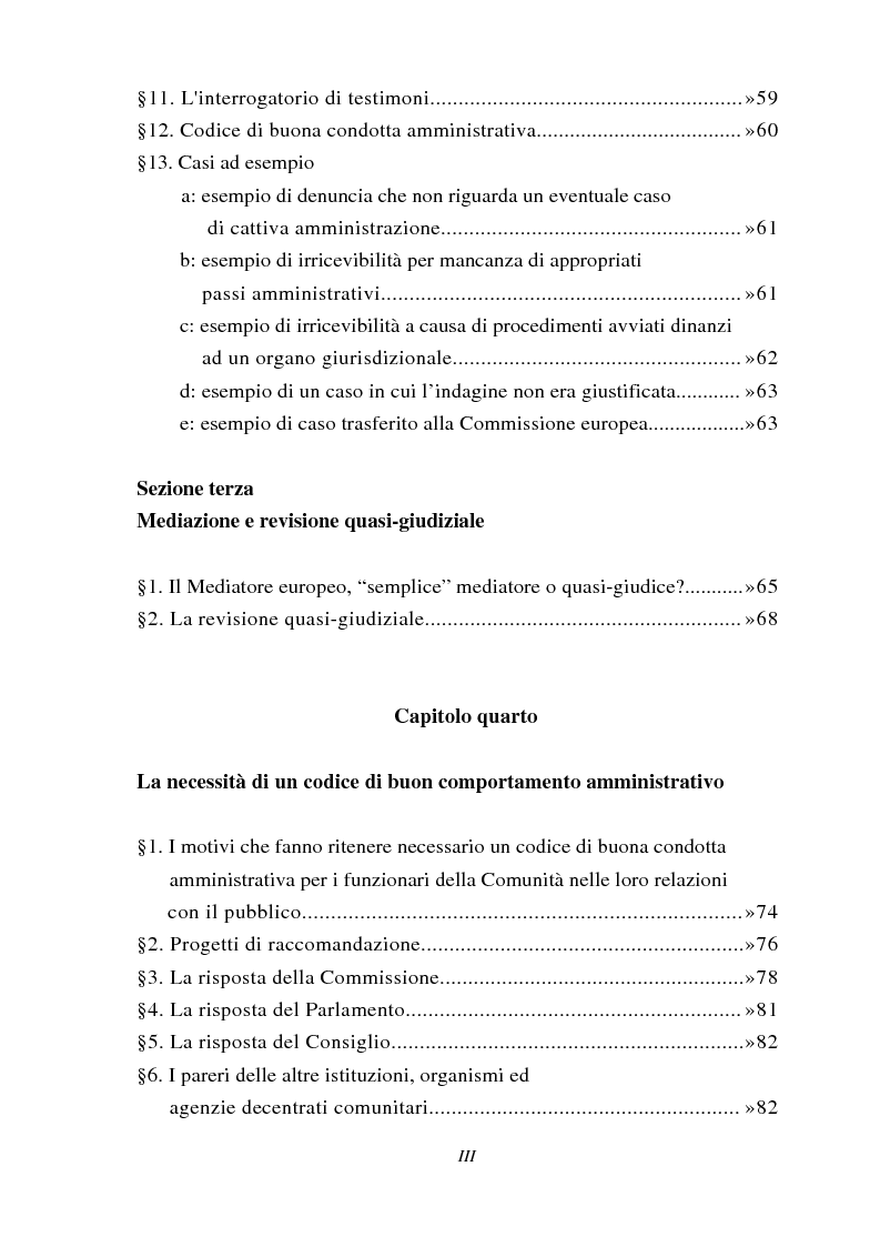 Indice della tesi: Il Mediatore europeo, Pagina 3
