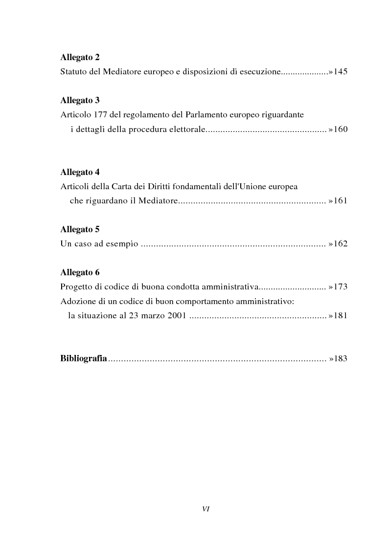 Indice della tesi: Il Mediatore europeo, Pagina 6