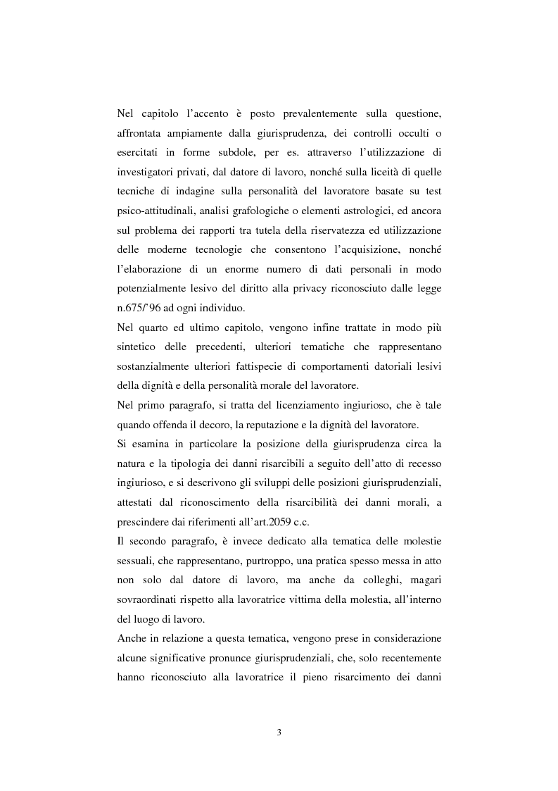 Anteprima della tesi: Rapporto di lavoro e lesione della dignità umana, Pagina 3