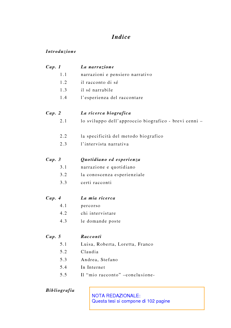 Indice della tesi: Incredibile ma.... narrazione con materiale biografico di storie ''particolari'' di vita quotidiana, Pagina 1