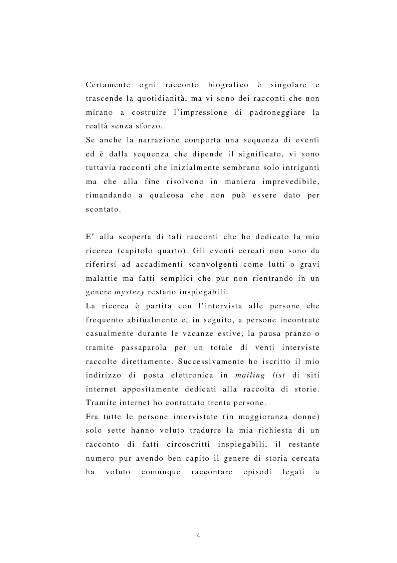 Anteprima della tesi: Incredibile ma.... narrazione con materiale biografico di storie ''particolari'' di vita quotidiana, Pagina 4