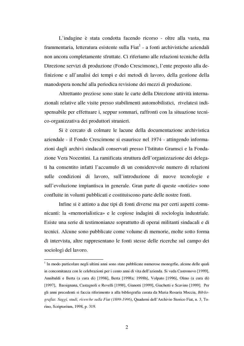 Anteprima della tesi: Evoluzione tecnologica e organizzazione del lavoro alla Fiat Auto tra apogeo e crisi del fordismo (1971-1985), Pagina 2