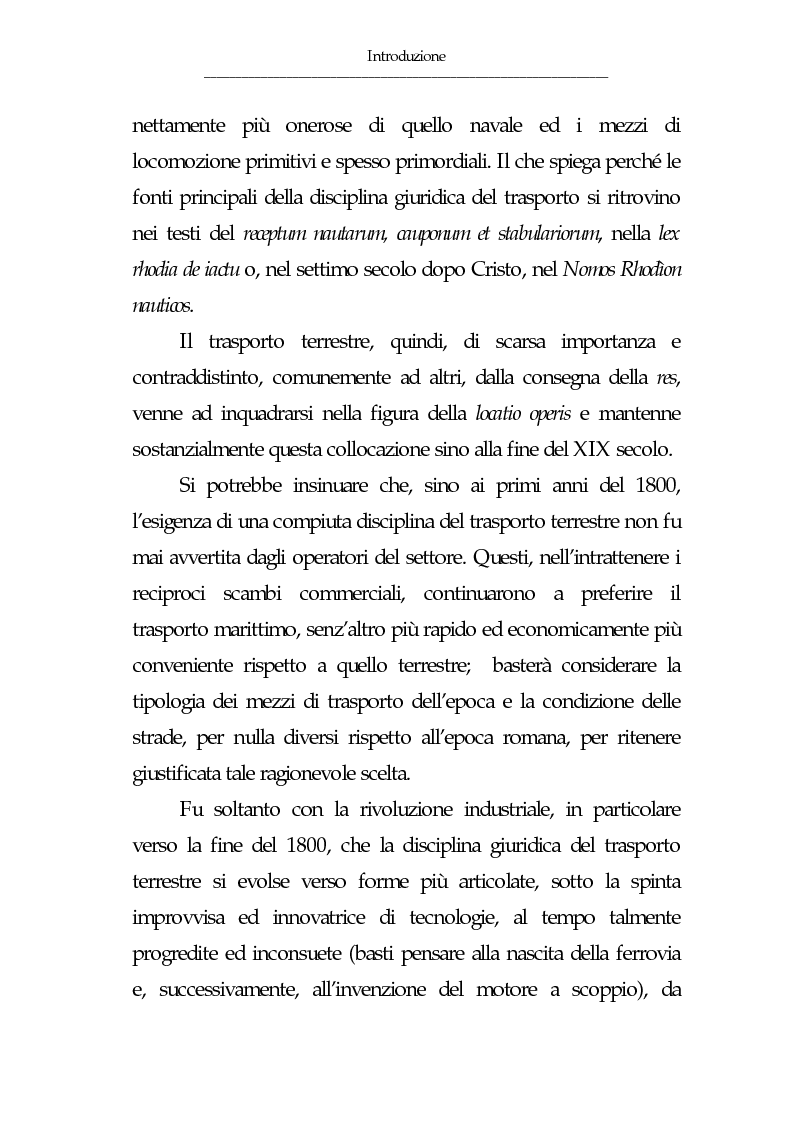Anteprima della tesi: Gli eventi esonerativi della responsabilità del vettore terrestre di cose, Pagina 2