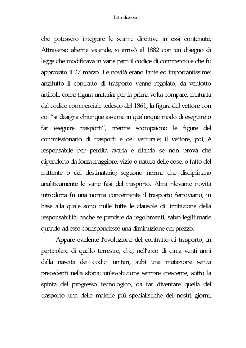 Anteprima della tesi: Gli eventi esonerativi della responsabilità del vettore terrestre di cose, Pagina 5
