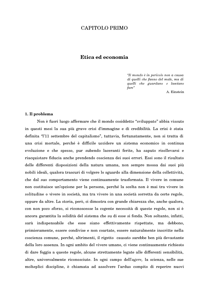 Anteprima della tesi: Economia, etica e finanza - Riflessioni su una conciliazione all'alba del III millennio, Pagina 6