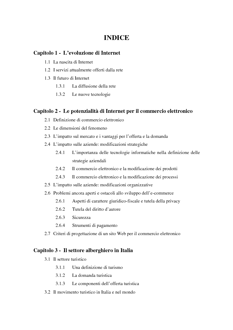 Indice della tesi: Gli effetti di Internet sul settore alberghiero italiano, Pagina 1