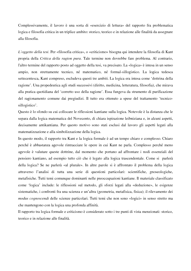 Anteprima della tesi: La logica formale e l'elaborazione del criticismo, Pagina 2
