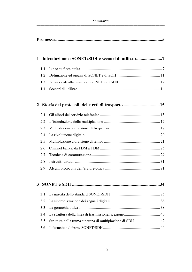 Indice della tesi: L'evoluzione delle reti di trasporto: da Sonet/Sdh a Dwdm, Pagina 1