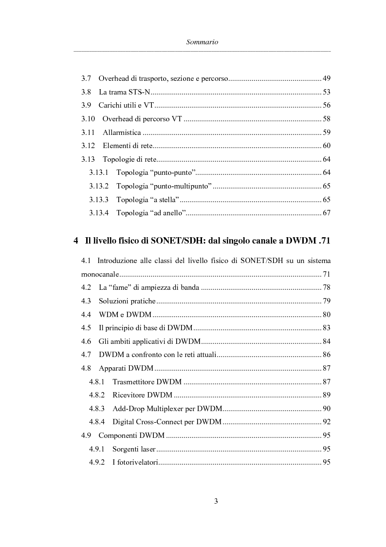 Indice della tesi: L'evoluzione delle reti di trasporto: da Sonet/Sdh a Dwdm, Pagina 2